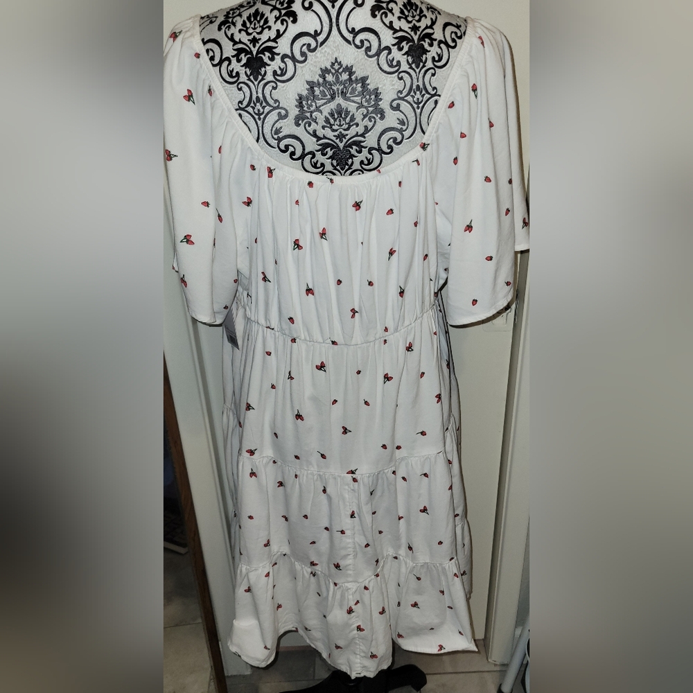 SO White Tiered Midi Dress with Red Cherry Print - Picture 3 of 5